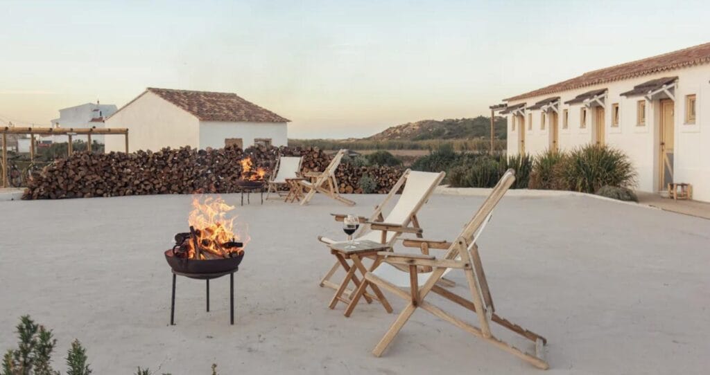 Evening fires in the courtyard at Hortas do Rio