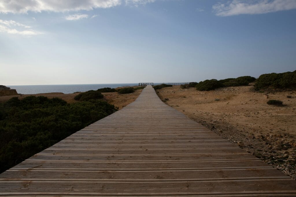 Wooden boardwalk down to the sea at Praia do Amado, Carrapateira